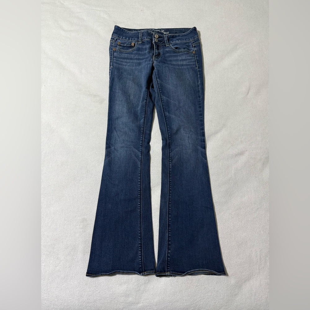American Eagle Jeans Womens 4 Blue‎ Artist Flare Low Rise Stretch Dark Wash